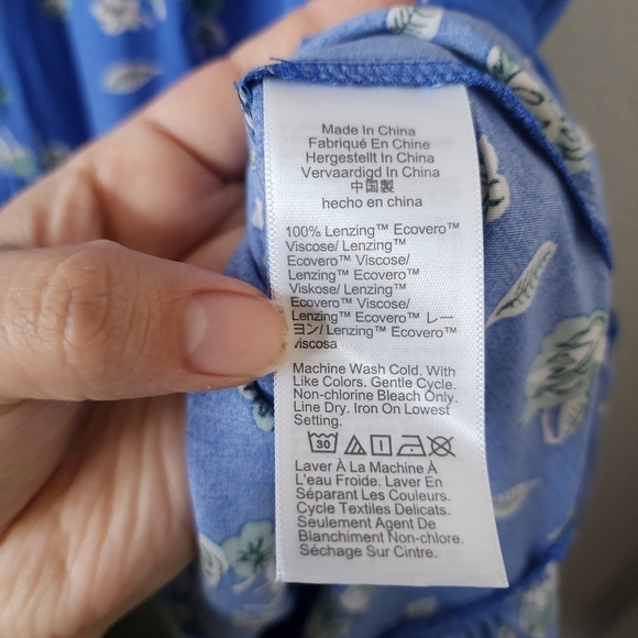 J. Crew Blue Floral Puff Sleeve Tiered Midi Dress Boho Peasant Flowy Beachy L - Picture 13 of 13